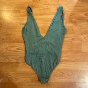 XS Olive Green Out From Under Urban Outfitters Plunging Deep V Bodysuit Tank